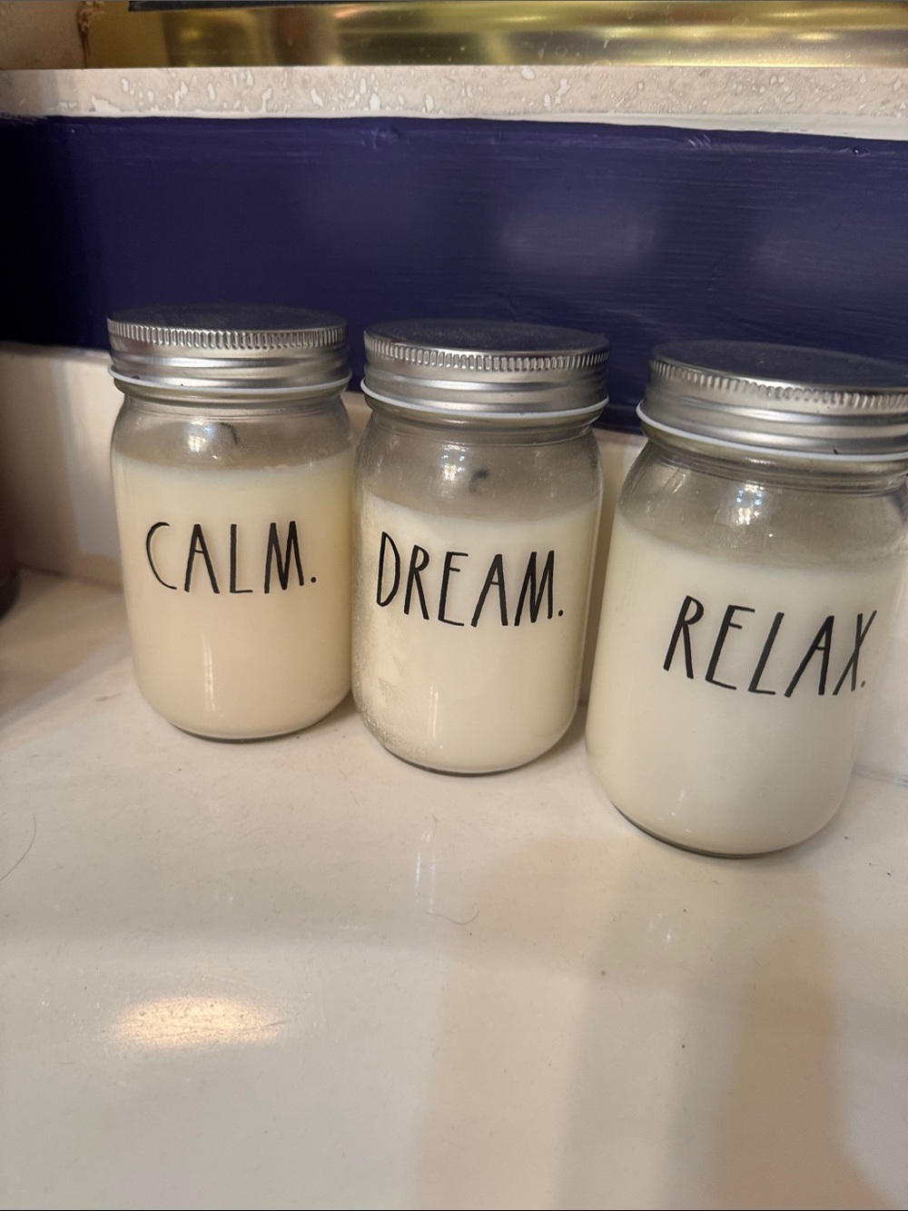 RAE DUNN Set of 3 Mason Jar Scented Candles - CALM. DREAM. RELAX.